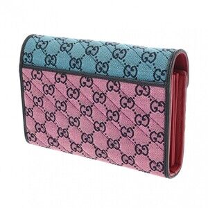 Gucci Bag Marmont Pink Leather Shoulder Chain Blue Canvas GG